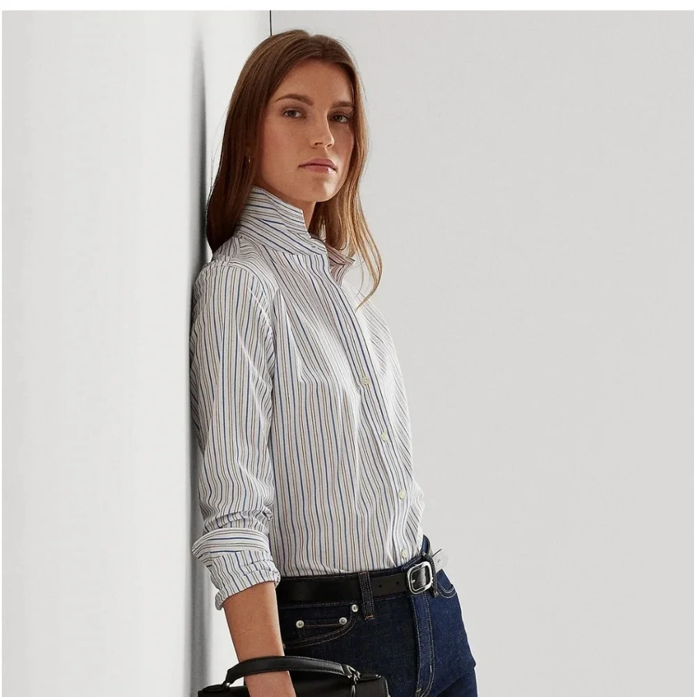 Lauren Women's Ralph Lauren Petite Striped Easy Care Cotton Shirt 6 Petite NWT - Picture 1 of 12